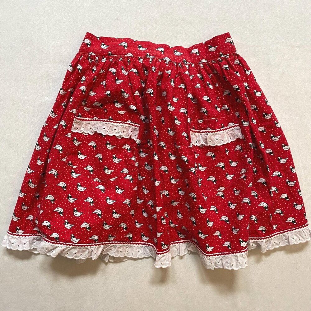 Christmas Kitchen Apron Red Geese Print Vintage Full Wrap